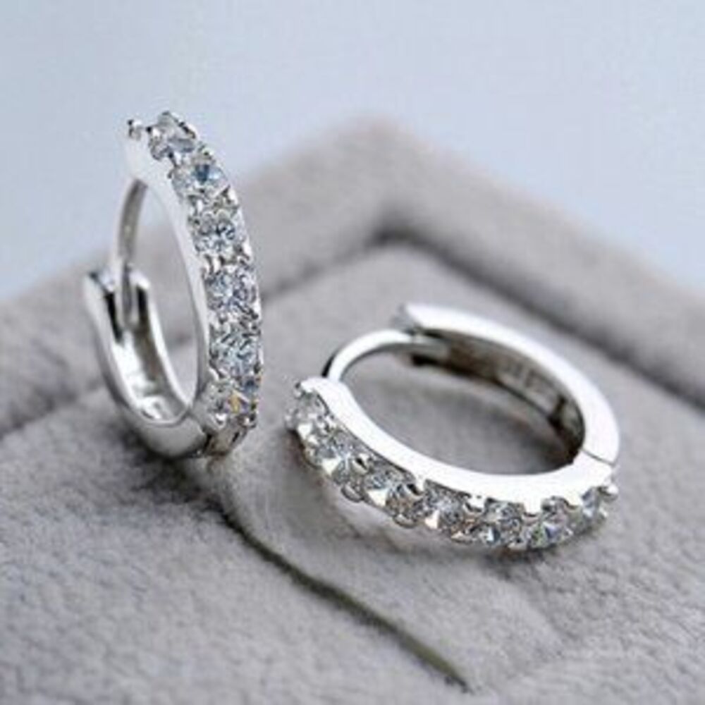 925 Sterling Silver Diamond Hoop Earrings